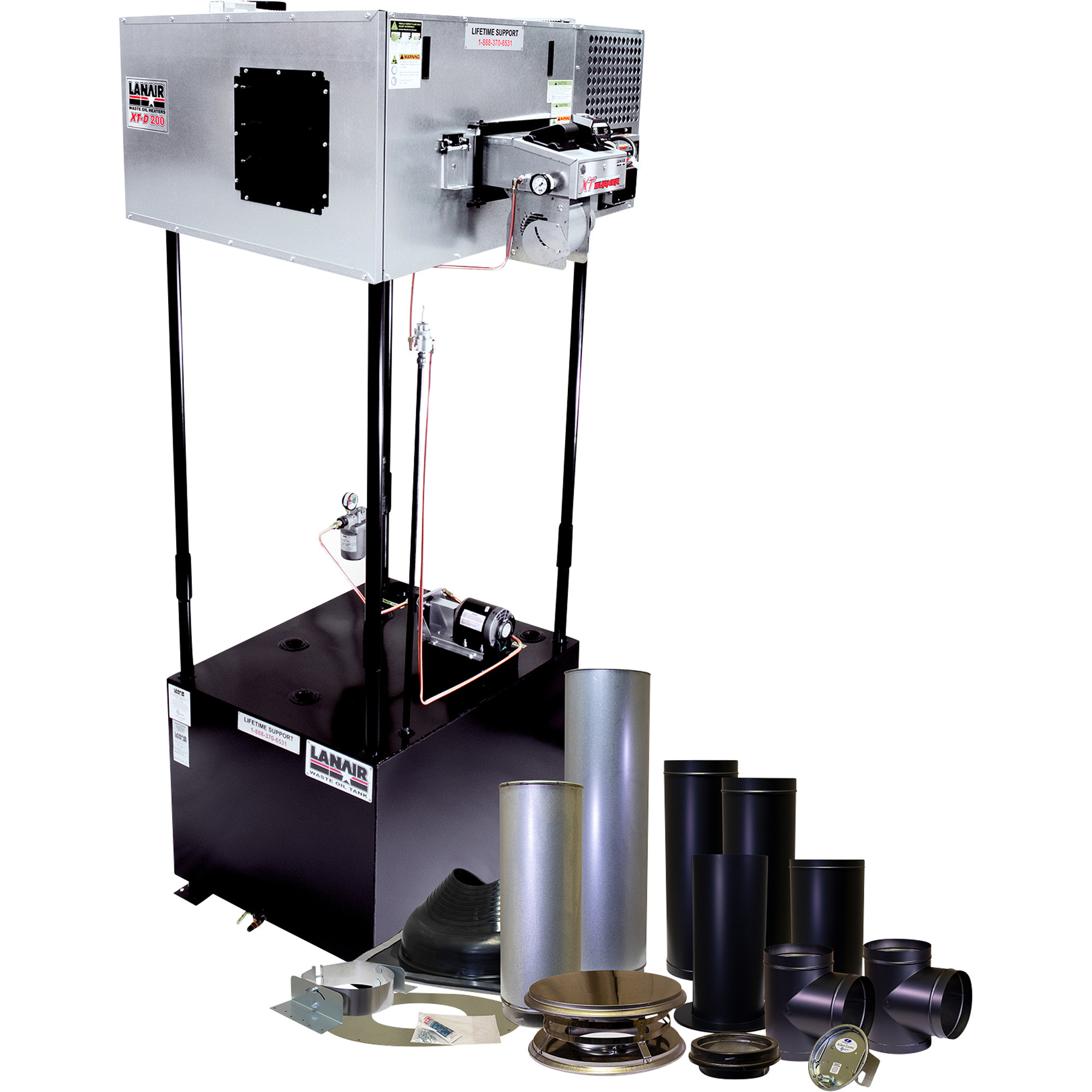 Lanair Ductable Waste Oil Heater with Thermostat and Chimney Package 3, 200,000 BTU, 5000 Sq. Ft. Capacity, Model# XT-D-200
